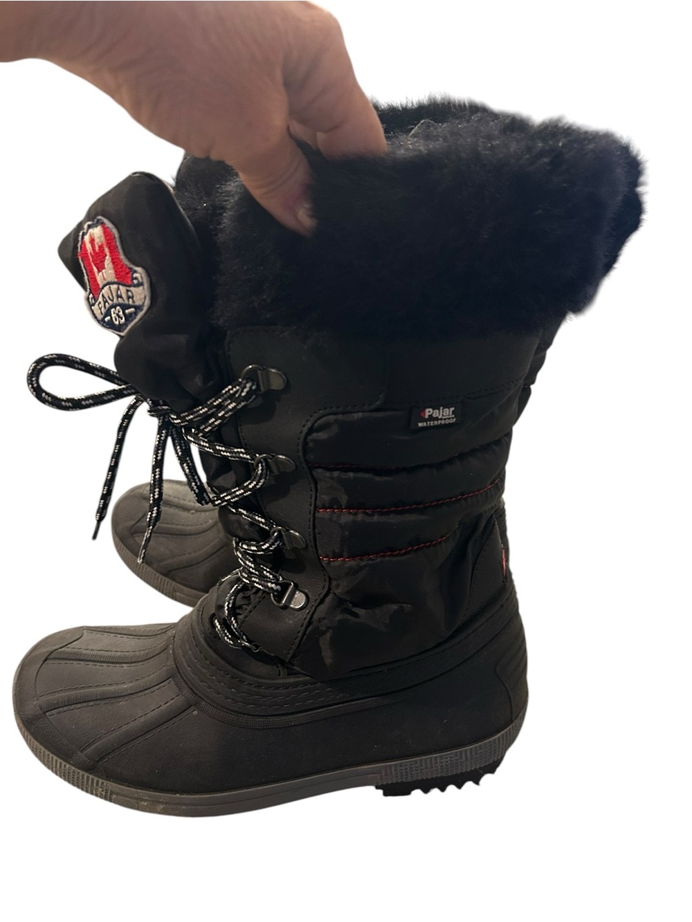 Pajar Black Winter Lace-Up Boots with Fur Cuff size 7